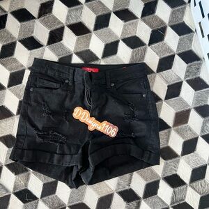 Black Distressed Denim Shorts